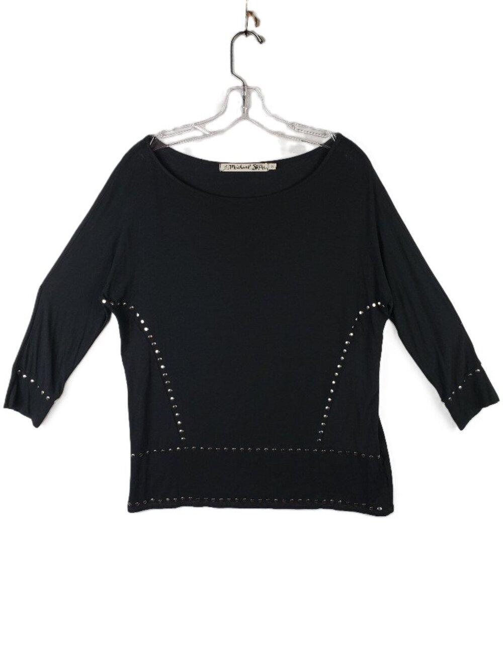Michael Stars Boat Neck Top Studs Embellished Stretch Goth Punk Festival O/S